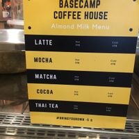 Almond milk drink menu at Basecamp Coffee House in Chiang Mai