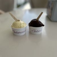 Passion Fruit Gelato & Dark Chocolate Gelato   at Gelatissimo in Palm Beach