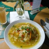 Very nice vegetable soup plus 'emoliente' at Bircher-Benner in Lima
