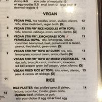 Vegan menu at Pho T&N  in Poulsbo