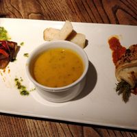 Shallot tart, spiced carrot soup and asparagus wrapped in pastry at The Church Mouse in Chester-le-street