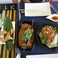 “Meat” and vegetable skewers in curry - lovely  at Jazmin in Tenerife