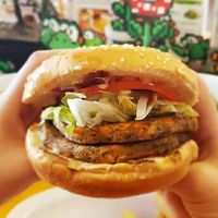 Hamburguesa doble vegetariana at Yoshi's Ramen in Tijuana