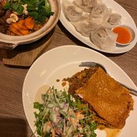 Lasagne, dumplings, clay pot rice  at Genesis 创世界素食馆 in Central Singapore