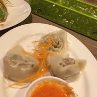 Dumplings (half eaten!) at Genesis 创世界素食馆 in Central Singapore