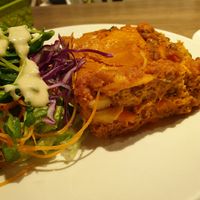 Lasagna with side salad at Genesis 创世界素食馆 in Central Singapore