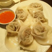 Dumplings with a non spicy dip at Genesis 创世界素食馆 in Central Singapore