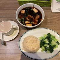 Vegetables, soup and drink taste great !  at Genesis 创世界素食馆 in Central Singapore