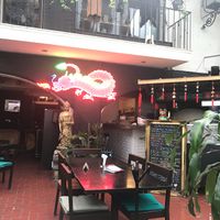 Tea house’s patio and the Uke Mochi truck at Uke Mochi in Guadalajara