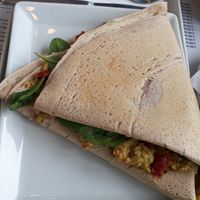 Avocado salty pancake, can be made vegan by request. at Pestre in Bratislava