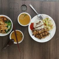 1. Vegetarian Mala Noodle SGD3.50
2. Vegetarian Chicken Rice SGD3.50
 at Wholesome Vegetarian Stall in East Singapore