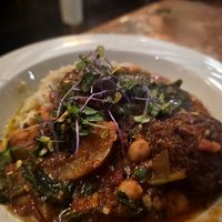 Sumagiyya / Impossible chickpea stew served over mashed potatoes (Dine Downtown '24 vegan option) #Veganuary at Kasbah Lounge in Sacramento