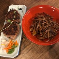 Yakionigiri and burdock salad  at Itadakizen in Kyoto