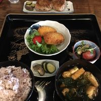 Millet rice set and grilled rice balls at Itadakizen in Kyoto