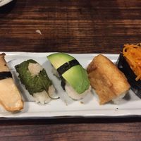 Seasonal veggie sushi (mushroom, shiso leaf, avocado, inari, carrot) at Itadakizen in Kyoto