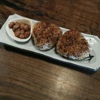 grilled rice balls with peanuts in a sauce at Itadakizen in Kyoto