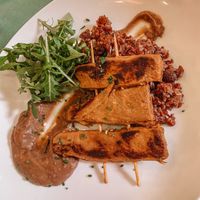 Soy steak with mashed chestnut  at Hakuna Matata Veggie in Madrid