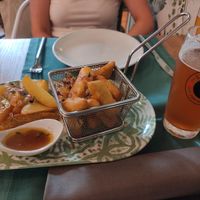 Fish and chips at Hakuna Matata Veggie in Madrid