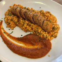 Arroz a la catalana con butifarra blanca vegana  at Hakuna Matata Veggie in Madrid