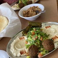 Vegetarian (vegan) plates, Faul appetizers. Amazing  at Oasis Mediterranean in Gallup