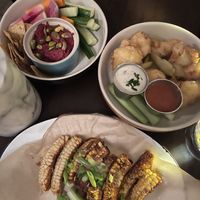 beet hummus, cauliflower wings, corn ribs at Basic Kitchen in Charleston