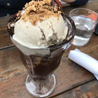 Sundae with vegan vanilla ice cream at Basic Kitchen in Charleston
