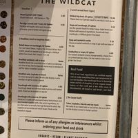 Menu at The Wildcat in Fort William