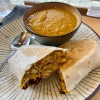 Soup and tofu scramble wrap  at The Wildcat in Fort William