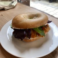 Smoked ‘salmon’ and cream cheeze bagel  at The Wildcat in Fort William