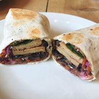 Tofu Burrito with mushrooms, Peanut butter, slaw and greena at The Wildcat in Fort William