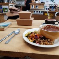 Kidney Bean curry with side salad (special).

Excelent hot chocolate (possibly the best I've ever had).

And 4 cakes I took away with me. at The Wildcat in Fort William