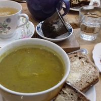 Soup with sourdough bread and cake on the side, plus tea. at The Wildcat in Fort William
