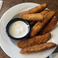 Deep fried pickles with vegan ranch at Ek's Grill in Kelowna