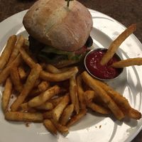 House made burger with amazing vegan cheeze.   at Ek's Grill in Kelowna