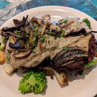 Plant-based steak and gravy at Red Cup Coffee House in Oklahoma City