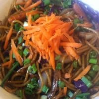Vegetable stir-fry with noodles at Red Cup Coffee House in Oklahoma City