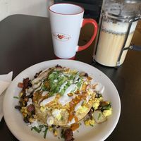 Mt. Saint Chorizo with an oat milk London Fog.  at Red Cup Coffee House in Oklahoma City