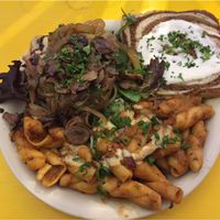 The most amazing mushroom “Swiss” veggie burger with a side of chili mac! at Red Cup Coffee House in Oklahoma City