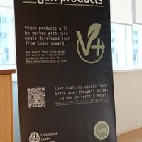 Banner announcing vegan options. at Lipsius Kantine  in Leiden