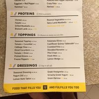 Menu at CAVA in Ashburn