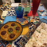 Vegan “meat” balls with Garlic Naan and a Cherry pomegranate cocktail  at Masala Theory in Surry Hills