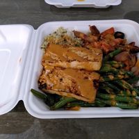 Basmati rice, roasted rainbow carrots, green beans, sweet n spicy tofu, chipotle aioli at Little Beet - Midtown West in New York City