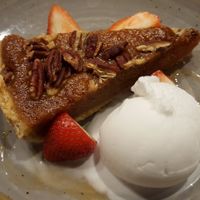 Treacle tart with ice cream from the new(ish) vegan menu at The Arkle Manor in Betchworth