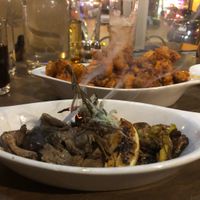 Wild Mushrooms with sage, buffalo cauliflower starters. at Fig + Farro in Minneapolis