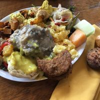 Plate! (Not included in Buffet pics: delicious baby Dino and green kale, a platter of various fresh & pickled veggies, 2 different types of hummus and 2 different dressings) at Fig + Farro in Minneapolis