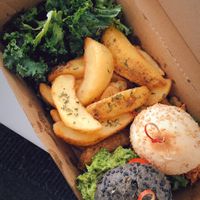 Mini burger set with potato wedges and kale  at Kale in Hong Kong Island