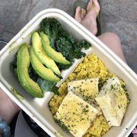 The CHOMP box with Cauliflower turmeric ‘rice’, tofu, avocado and kale  at Kale in Hong Kong Island