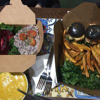 truffle quinoa risotto, sliders, plaintain fries, salad, soup  at Kale in Hong Kong Island