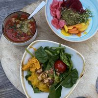 Kalte Tomatensuppe, eingelegtes Gemüse, Schwarzwald-Bowl  at Gasthaus Blume in Freiburg