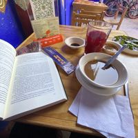 Sopita de lentejas y agua de betabel con piña  at Vege Taco in Mexico City